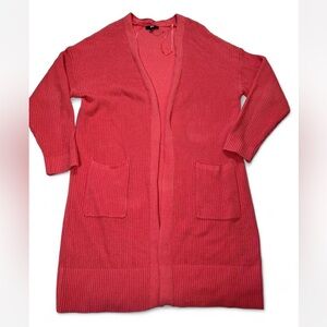FRYE Womens Coral Open Front Cable Knit Cardigan Sz M Front Pocket Cotton